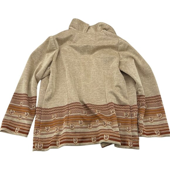 Handmade Womens Knit Jacket Beige & Brown Vintage Pattern Long Sleeve Button XL - Picture 6 of 6